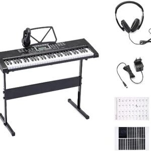 Amazon Basics Portable Digital Piano Keyboard with 61 Keys, Built In Speakers and Songs for Learning, Black