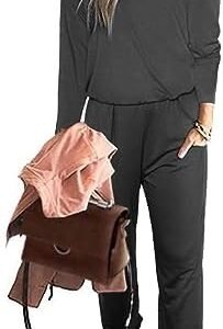 PRETTYGARDEN Women's Casual Long Sleeve Jumpsuit Crewneck Off Shoulder Elastic Waist Stretchy Romper