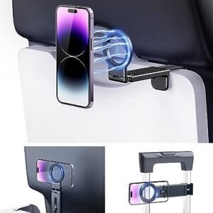 PROfezzion Airplane Travel Essentials Magnetic Phone Holder for MagSafe, iPhone 15, 14, 13, 12 & All Phones, Handsfree Phone Mount for Seat Tray Table, Pocket Size Must Have Accessories for Flying