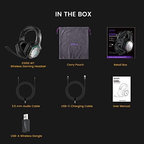 EKSA USB Wireless Headset for PC PS4 PS5-7.1 Surround Sound, Noise Cancelling Microphone, 36 Hour Battery, 2.4G USB Dongle, Game/Music Mode, Gaming Headphones for Computer, Laptop (E1000WT) - Image 9