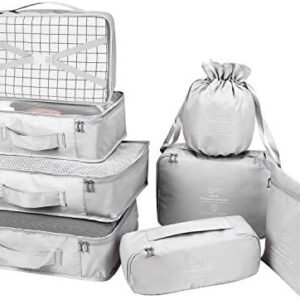 Packing Cubes 8 Sets Travel Luggage Organizers Include Waterproof Shoe Storage Bag Convenient Packing Pouches for Traveller (Grey)