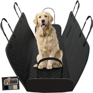 Gorilla Grip Waterproof Heavy Duty Easy Clean Dog Car Seat Cover, Grip Dot Backing, Back Seat Protector for Dogs Muddy Paws, Tear Resistant Hammock, Truck Sedan SUV, Pet Travel Accessories, Black