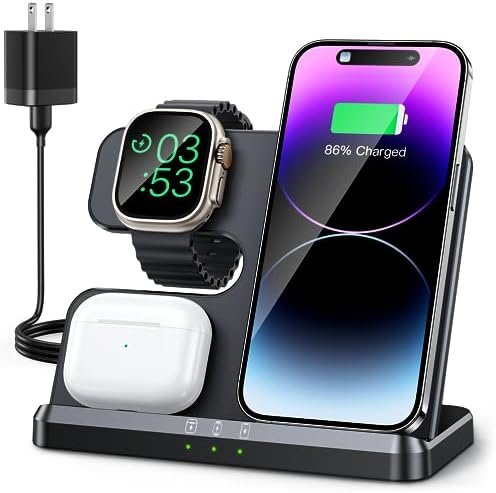 JARGOU 3 in 1 Wireless Charging Station Wireless Charger for iPhone 14 13 12 11 Pro Max/X/8 Charging Station for Multiple Devices for Apple Watch for AirPods 2/3/Pro/Pro 2
