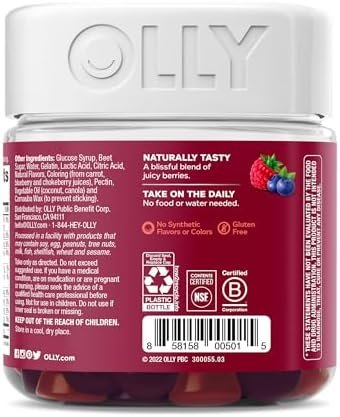 OLLY Women's Multivitamin Gummy, Overall Health and Immune Support, Vitamins A, D, C, E, Biotin, Folic Acid, Adult Chewable Vitamin, Berry, 45 Day Supply - 90 Count (Pack of 1) - Image 8