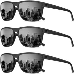 QALLY Men's Retro Polarized Sunglasses Square Sports Sunglasses for Men UV Protection Outdoors Sunglasses