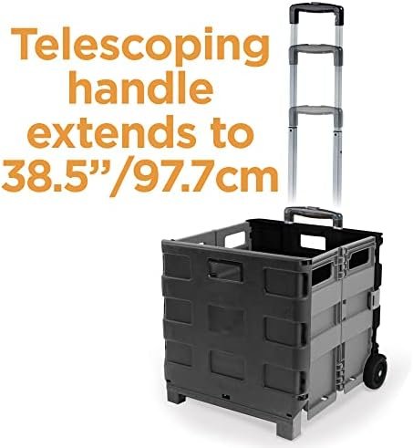 Inspired Living Ultra-Slim Rolling Collapsible Storage Pack-N-Roll Utility-carts, with Telescopic Handle, for Home, Garden, Shopping, Office, School use, Large, Grey & Black - Image 6