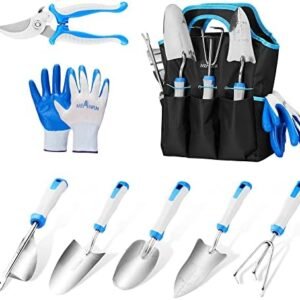Gardening Tools, 8 Pcs Heavy Duty Stainless Steel Garden Tool Set with Durable Storage Tote Bag, Non-Slip Rubber Grip, Outdoor Gardening Hand Tools, Ideal Gardening Gifts for Men Women Gardener