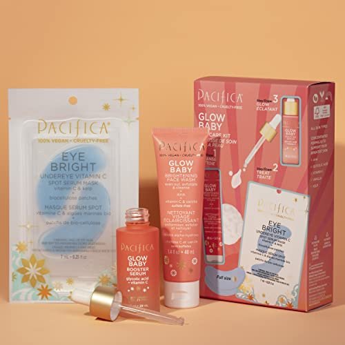 Pacifica Beauty | Glow Baby Vitamin C Trial + Value Kit | 3-Piece Skin Care Gift Set | Travel Friendly | Brightening Face Serum, Face Wash/Cleanser, Under Eye Patches | Glycolic Acid, AHA | Vegan - Image 2