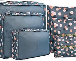 jealkip Travel Packing Cubes Lightweight,6 Set Luggage Organizers for Suitcase,Travel Accessories Bags for Clothes Shoes Electronics Cosmetics Toiletries Blue Flower