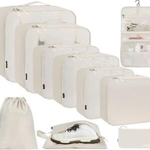 BAGAIL 10 Set Packing Cubes Various Sizes Packing Organizer for Travel Accessories Luggage Carry On Suitcase-Cream