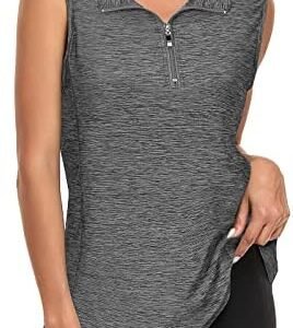 Viracy Women's Zip Up Golf Workout Tank Tops Sleeveless Quick Dry Athletic Polo Shirts