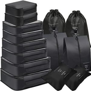Luggage Organizers for Suitcase,14Packs Travel Bags Organizer for Luggage,Packing Cubes for Suitcases Organizer Bags Set,Mesh Packing Cubes for Travel Packing Organizers (Black)
