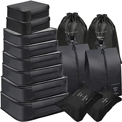 Luggage Organizers for Suitcase,14Packs Travel Bags Organizer for Luggage,Packing Cubes for Suitcases Organizer Bags Set,Mesh Packing Cubes for Travel Packing Organizers (Black)
