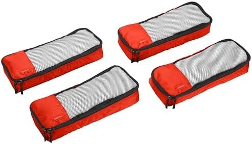Amazon Basics 4 Piece Packing Travel Organizer Cubes Set - Slim, Red - Image 3