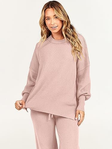 ANRABESS Women 2 Piece Outfits Sweatsuit Oversized Sweater Set & Wide Leg Pants Fall Chunky Lounge Set - Image 6