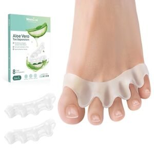 Welnove Toe Separators to Correct Toes - 8 Pack Silicone Toe Spacers for Feet Men Women - Aloe Vera Infused Toe Straighteners for Bunion, Hammertoe - Toe Stretchers for Yoga Practice (Small)