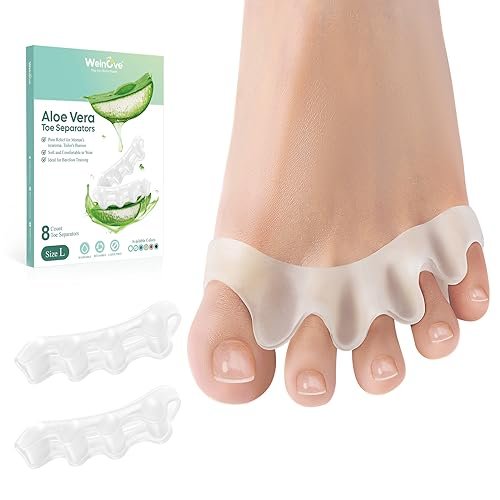 Welnove Toe Separators to Correct Toes - 8 Pack Silicone Toe Spacers for Feet Men Women - Aloe Vera Infused Toe Straighteners for Bunion, Hammertoe - Toe Stretchers for Yoga Practice (Small)