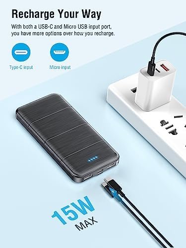 LOVELEDI Portable-Charger-Power-Bank - 15000mAh Dual USB Power Bank Output 5V3.1A Fast Charging Portable Charger Compatible with Smartphones & All USB Devices(Black) (P11) - Image 4