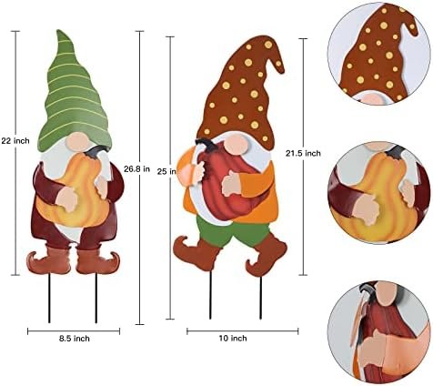 YEAHOME Outdoor Fall Decorations for Home, 25" Decorative Garden Stakes 2 Pack with Gnomes Pumpkin Fall Decor, Metal Yard Sign for Outside Garden Yard Lawn Patio Backyard Thanksgiving Decorations - Image 3