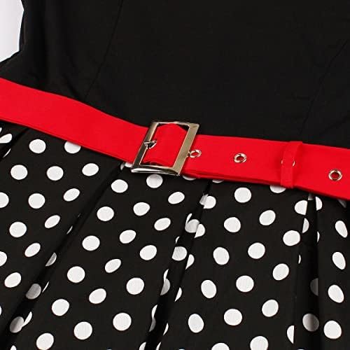 Women Short Sleeve 1950s Retro Vintage Cocktail Party Swing Dress Polka Dot Audrey Dress Casual A-Line Work Dress with Belt - Image 4