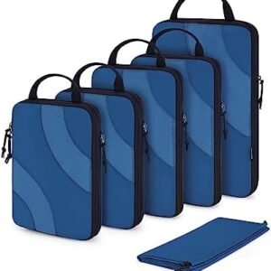 Compression Packing Cubes, BAGSMART 6 Set Travel Packing Cubes for Carry on Suitcases, Compression Suitcase Organizers Bag Set & Travel Cubes for Luggage, Lightweight Packing Organizers with Shoe Bag Classic Blue