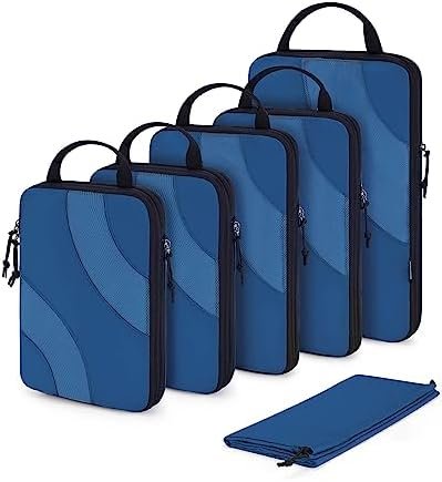 Compression Packing Cubes, BAGSMART 6 Set Travel Packing Cubes for Carry on Suitcases, Compression Suitcase Organizers Bag Set & Travel Cubes for Luggage, Lightweight Packing Organizers with Shoe Bag Classic Blue