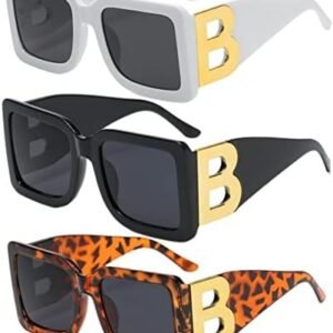 NLEYANB 3 Pieces Oversized Square Big B Designer Trend Sunglasses for Women Men UV400