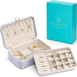 Vlando Jewelry Box Organizer for Girl,Faux Leather Lockable Jewelry Case Boxes with 2 Layers,Earrings Necklace,Rings Storage,Gift Box Packaging Purple