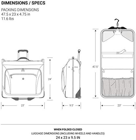 SwissGear 7895 Premium Rolling Garment Bag, Bonus Hanging Feature, Men's and Women's, Carry-on Luggage - Black - Image 6