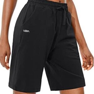 Viodia Women's Bermuda 10" Long Shorts with Pockets Cotton Sweat Shorts Jersey Knee Length Shorts for Summer