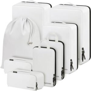 Compression Packing Cubes, Lumesner 8 Set Travel Packing Cubes for Carry on Suitcases, Compression Suitcase Organizers Bag Set & Travel Cubes (8-piece, White)