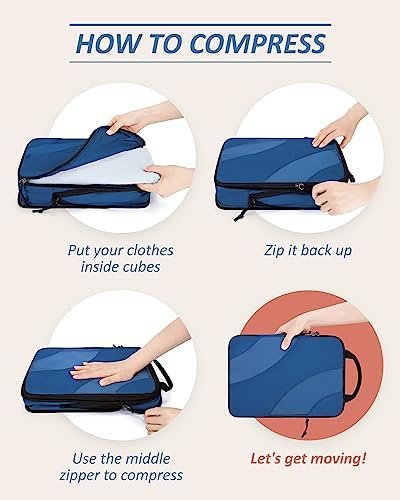 Compression Packing Cubes, BAGSMART 6 Set Travel Packing Cubes for Carry on Suitcases, Compression Suitcase Organizers Bag Set & Travel Cubes for Luggage, Lightweight Packing Organizers with Shoe Bag Classic Blue - Image 2