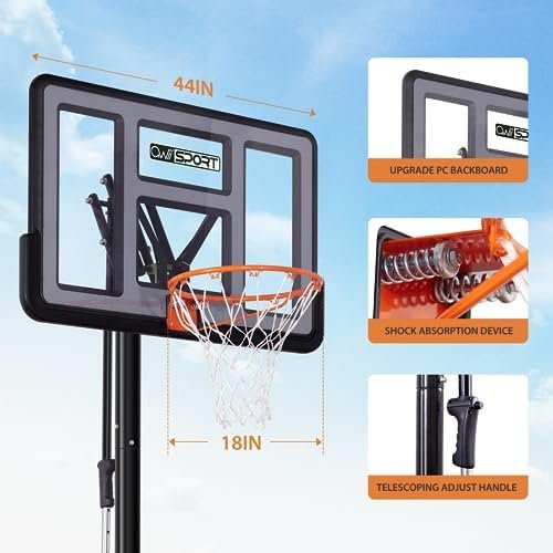 AWII SPORT Portable Basketball Hoop Outdoor, 4.8-10FT Height Adjustable Basketball Hoop Goal System with 44 Inch Impact Backboard and Portable Wheels for Adults - Image 4