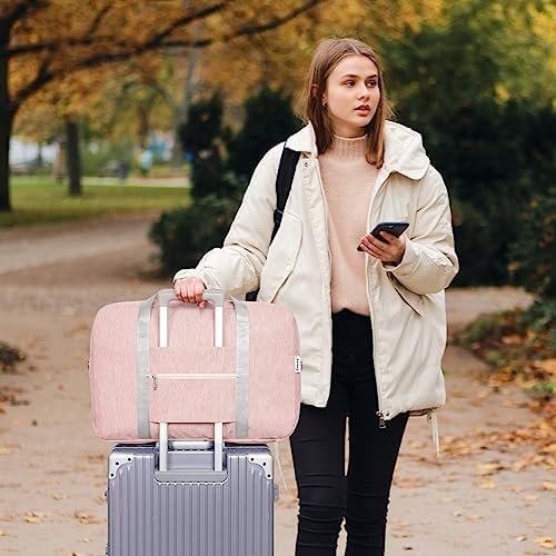 Carry on luaggage 22x14x9 Airlines Approved Foldable Carry on Bag Travel Duffel Packable Duffle Overnight for Women 40L (Pink) - Image 7