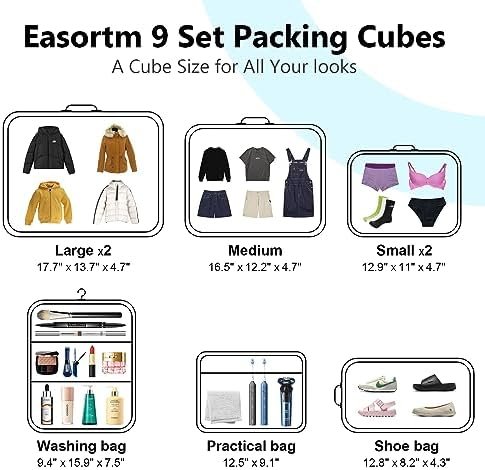 Easortm Packing Cubes 9 Set, Travel Organizer Bags for Luggage Lightweight Suitcase Organizer Bags Set, Luggage Organizer for Travel Essentials.(Blue) - Image 4