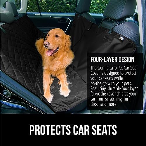 Gorilla Grip Waterproof Heavy Duty Easy Clean Dog Car Seat Cover, Grip Dot Backing, Back Seat Protector for Dogs Muddy Paws, Tear Resistant Hammock, Truck Sedan SUV, Pet Travel Accessories, Black - Image 3