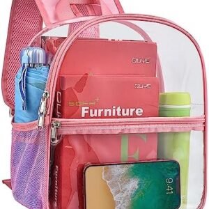 Paxiland Clear Backpack Stadium Approved, Clear Stadium Bag for Concert Sport Event Work School Festival, Small Clear Bag Stadium Approved 12×6×12 with Reinforced and Wider Shoulder Straps - Pink