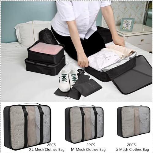 Luggage Organizers for Suitcase,14Packs Travel Bags Organizer for Luggage,Packing Cubes for Suitcases Organizer Bags Set,Mesh Packing Cubes for Travel Packing Organizers (Black) - Image 2