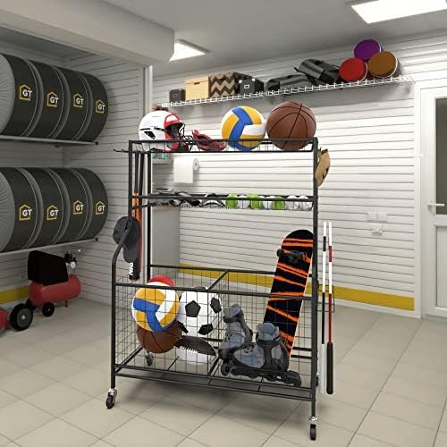 WALMANN Garage Sports Equipment Organizer, Ball Storage Rack Indoor/Outdoor Kids Toys Storage Organizer Bins, Rolling Ball Cart with Baskets and Wheels - Image 2