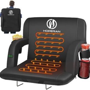 HOPERAN 25" Dual-Sided Heated Stadium Seats for Bleachers with Back Support, 3 Levels Heating Stadium Seating for Bleachers Seat with Backrest, 5 Pockets Portable Stadium Chair for Outdoor Sports