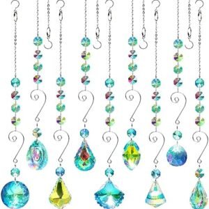 9 Pieces Sun Catchers Indoor Window Suncatcher Crystals Beads Rainbow Prism Balls Pendant Colorful Light Catcher Hanging Ornaments for Window Chandelier Office Home Garden Decor