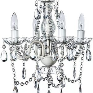 gypsy color The Original 4 Light Crystal White Hardwire Flush Mount Chandelier H17.5”xW15”, White Metal Frame with Clear Glass Stem and Clear Acrylic Crystals & Beads That Sparkle Just Like Glass