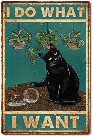 Vintage Funny Black Cat Posters Wall Decor Signs, Duplex Printed Retro Home Wall Art Decor for Garden, Courtyard, Office, Cafe, Restroom, Cat Gifts for Cat Lovers 8x12 Inches, 1PCS