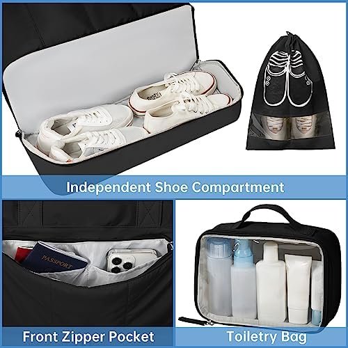 ETRONIK Weekender Bag with 15.6" Laptop Compartment, 42L Travel Duffle Bag with Shoe Compartment & Wet Pocket, Carry On Overnight Bag with Toiletry Bag for Women, Gym Tote Bag Hospital Bag, Black - Image 3