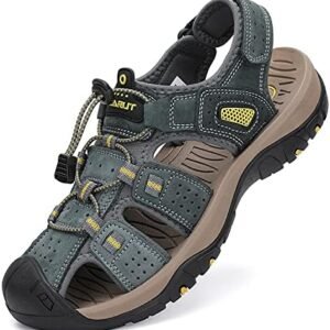 FLARUT Men's Sport Sandals Outdoor Hiking Sandals Closed Toe Leather Athletic Lightweight Trail Walking Casual Sandals Water Shoes