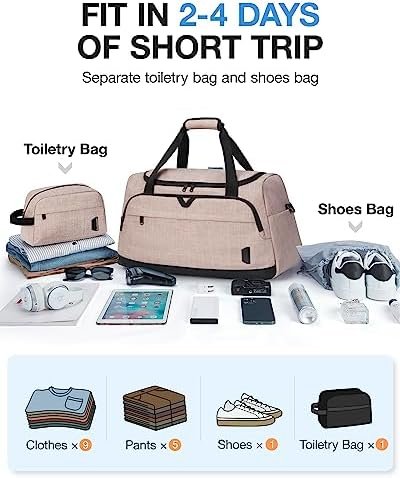 Weekender Bag for Women, BAGSMART 38L Carry on Overnight Bag, Gym Bag Personal Item Travel Bag with Trolley Sleeve, Shoe Bag,Pink-38L - Image 5
