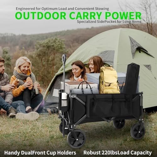 Collapsible Folding Wagon,Utility Beach Wagon Cart Heavy Duty Foldable with All-Terrain Wheels,Large Capacity Foldable Grocery Wagon for Garden Sports Outdoor Camping(Black) - Image 8