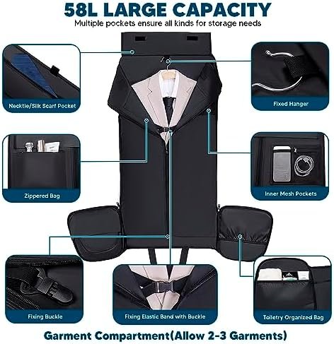 Carry On Garment Duffel Bag for Travel, Convertible Garment Bag Backpack for Men Women, Waterproof 4 in 1 Hanging Dress Suitcase Suit Travel Bag with Shoe Compartment, Large Weekender Bag-Dark Grey - Image 2