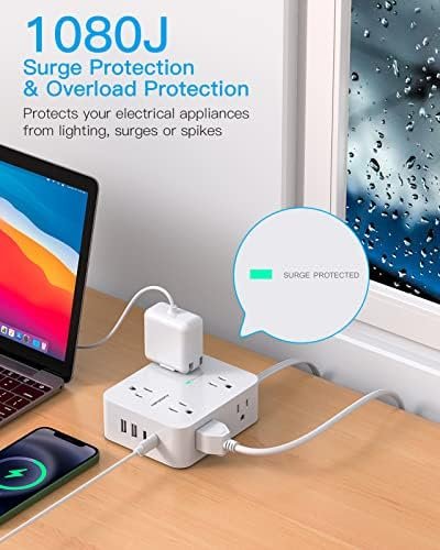 Flat Extension Cord, 5 Ft Ultra Thin Flat Plug Power Strip Surge Protector, 8 Widely Outlet Extender 4 USB Ports(2USB C),1080J Multi Plug Outlet Wall Mount for Home Office Dorm Room Travel Essentials - Image 6