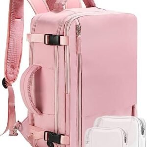 Beraliy Large Travel Backpack for Women, Personal Item Bag Airline Approved, Carry On Luggage, 17 inch Laptop Backpack, Waterproof Backpack,Hiking Backpack, Pink